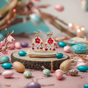 Easter Egg Dangle Earrings with Red Accents